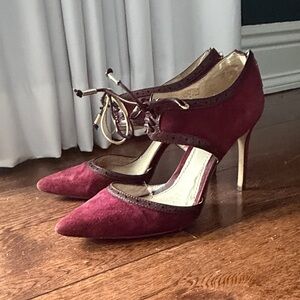 Louise et Cie Burgundy Suede Pointed Lace-Up Stilettos